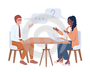 Female interviewer asking potential employee semi flat color vector characters