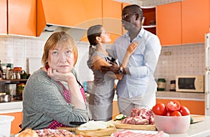 Female introducing boyfriend her unpleased mother