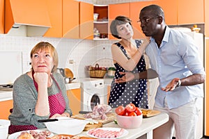 Female introducing boyfriend her unpleased mother