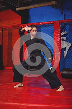 Female karate player performing karate stance