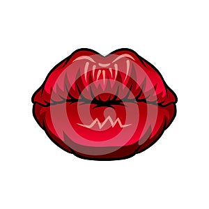 Female kissing lips with bright red lipstick. Icon of woman s month. Part of human face. Flat vector design for mobile