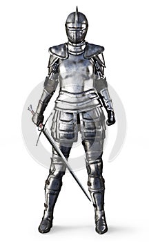 Female knight on an isolated white background.