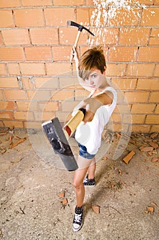 Female laborer with tools photo