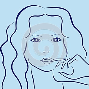 Female laconic characters head outline in blue