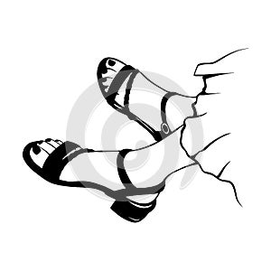 Female legs with heeled sandals. Hand drawn sketch vector illustration line art