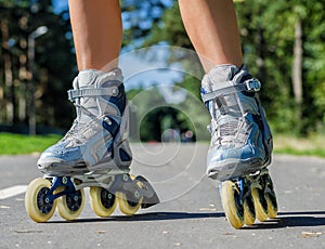 Female legs in roller blades