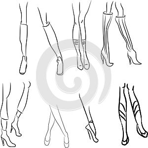 Female legs set. Sexually young femininity logotype, outline attractive