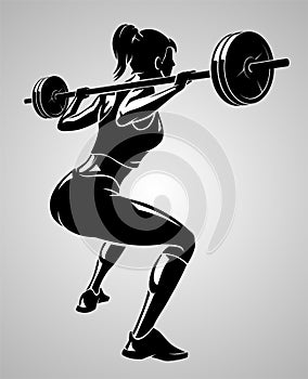 Female Lift Barbell Exercise, Shadowed Illustration