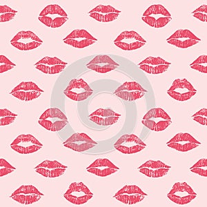 Female lips hearts seamless pattern