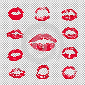 Female Lips Lipstick Kiss Print Set Transparent background