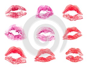 Female lips lipstick kiss print set for valentine day and love illustration isolated on white background