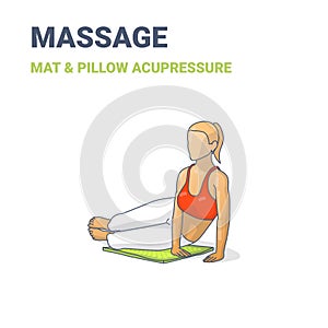 Female lying on ahip on an acupressure mat. Concept of a woman relaxing at home on a massage mat.