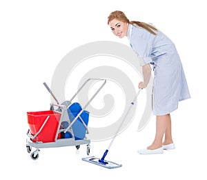 Female Maid Cleaning Floor