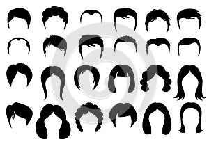 Female and male hair vector hairstyle silhouette icons style