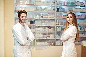 Female and male pharmacists