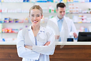 Female and male pharmacists