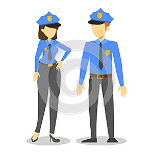 Female and male police officer couple. Crime and law