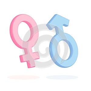 Female and Male symbol icons on white background. 3d render vector. Gender symbols. Sexual symbols. Minimalist concept