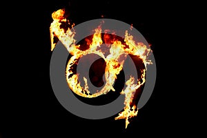 Female and male symbols in fire