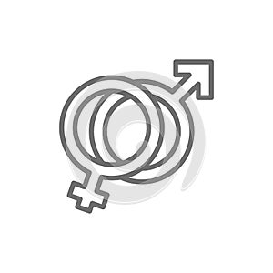 Female and male symbols, man and woman sign, gender line icon.