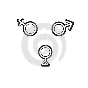 female, male and third gender icons on white background.