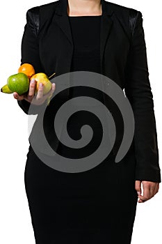 Female manager holding some easy found fruit