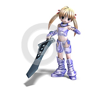 Female manga paladin with huge sword photo