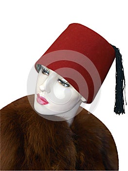 Female Mannequin Wearing a Fez