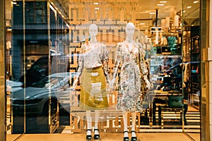 Female Mannequins In Shop Window Showcase Of Store Mall Market