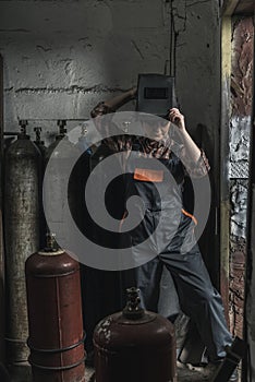 female manual worker getting ready before work