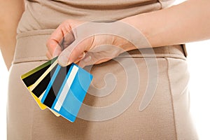 Female with many different credit cards