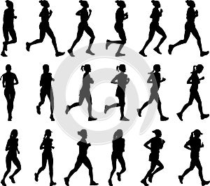 female marathon runners silhouettes