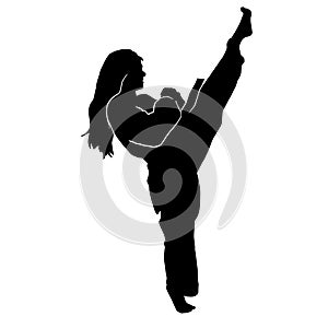 Female martial art silhouette on white background