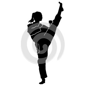 Female martial art silhouette on white background