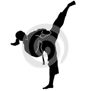 Female martial art silhouette on white background