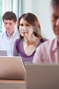 Female Mature Student In Adult Education Computer Class