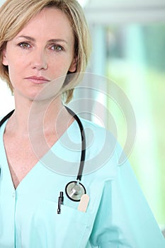 Female medic in scrubs