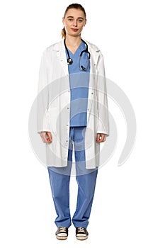 Female medical practitioner wearing white coat