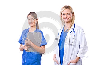 Female medical team isolated on white