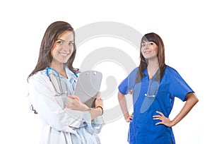 Female medical team isolated on white