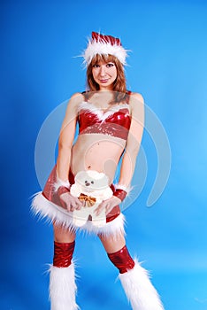 Female model in santas cap.