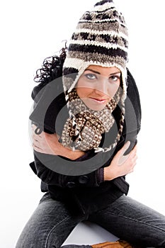 Female model shivering from cold