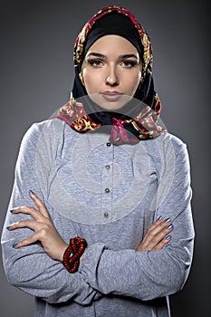 Female Model Wearing a Red Hijab