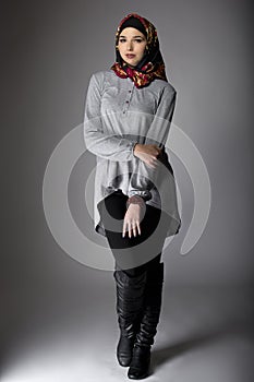 Female Modeling Hijab Fashion in Studio