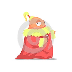 Female Monster In Red Mantle With A Ponytail Partying Hard As A Guest At Glamorous Posh Party Vector Illustration
