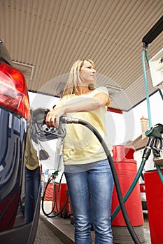 Female Motorist Filling Car With Petrol