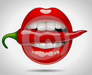 Female mouth with red pepper
