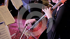 Female Musician Playing The Cello At Symphony