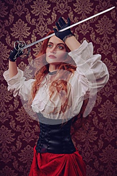 Female musketeer with rapier