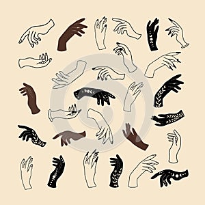 Female mystical hands in a minimalistic linear style